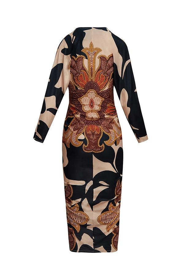 Bilionera Elegant Print Dolman Sleeve Midi Dress