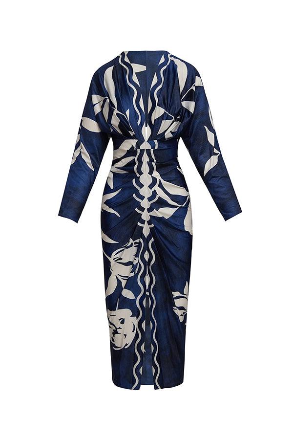 Bilionera Elegant Print Dolman Sleeve Midi Dress