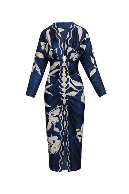 Bilionera Elegant Print Dolman Sleeve Midi Dress