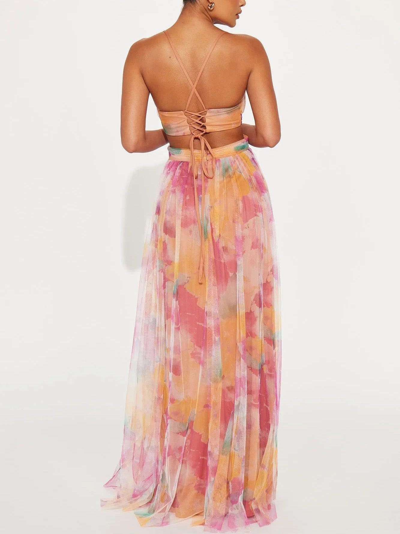 Bilionera Painted Floral Maxi Dress - Elegant V-Neck