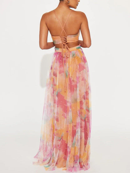 Bilionera Painted Floral Maxi Dress - Elegant V-Neck