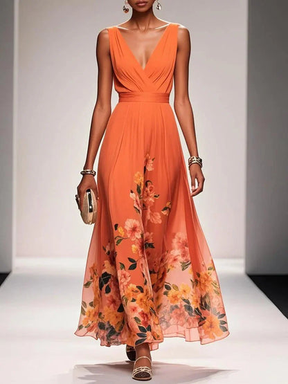 Bilionera Light Blue Maxi Dress - V-Neck & Floral Chiffon Fit
