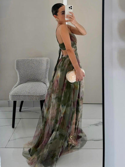 Bilionera Painted Floral Maxi Dress - Elegant V-Neck