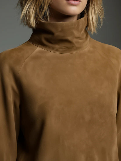 Bilionera Vintage Turtleneck Mini Dress - Loose Suede