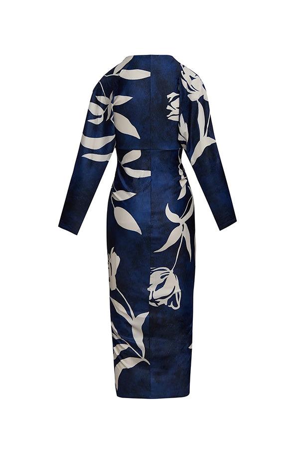 Bilionera Elegant Print Dolman Sleeve Midi Dress
