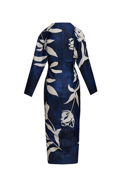 Bilionera Elegant Print Dolman Sleeve Midi Dress