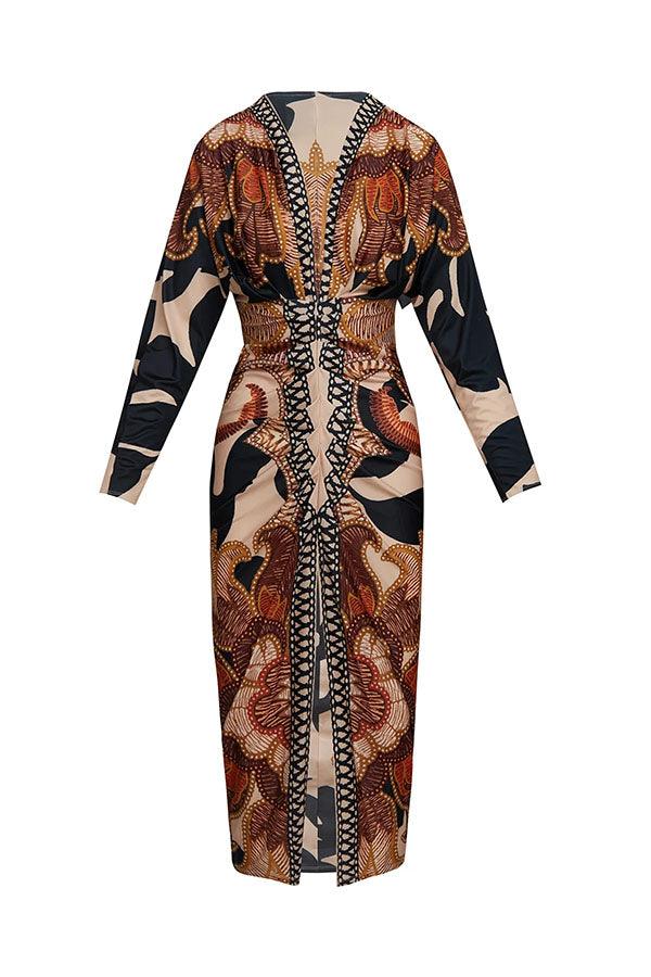 Bilionera Elegant Print Dolman Sleeve Midi Dress