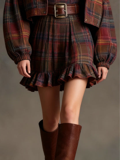 Bilionera Plaid Ruffle Mini Dress Set - Vintage Jacket Belt